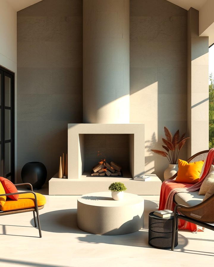 Minimalist Concrete Fireplace - 25 Porch Fireplace Ideas