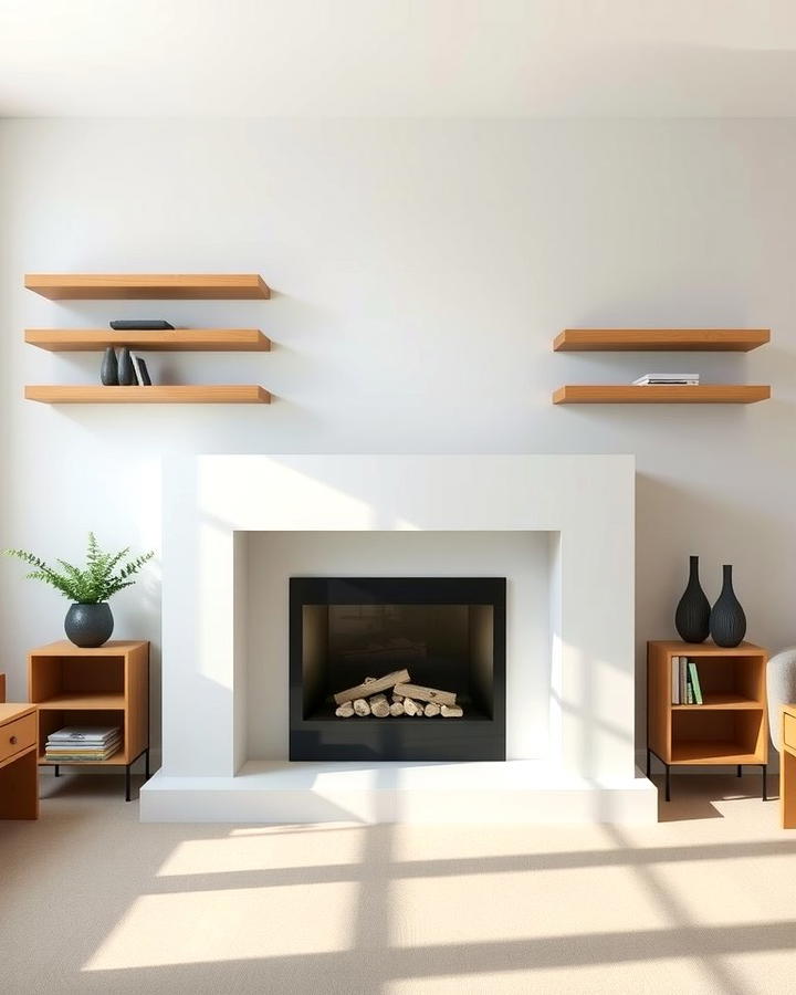 Minimalist Floating Shelves - 30 Fireplace Built-in Ideas