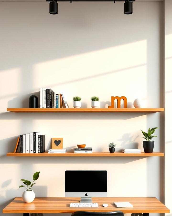 Minimalist Floating Shelves - 25 Office Wall Decor Ideas