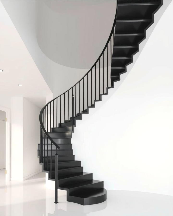 Minimalist Monochrome - 30 Curved Staircase Ideas