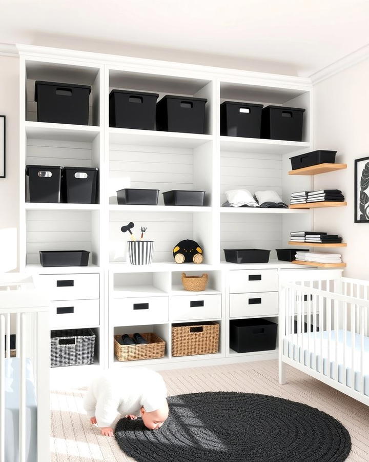 Minimalist Storage Solutions - 30 Black and White Nursery Ideas