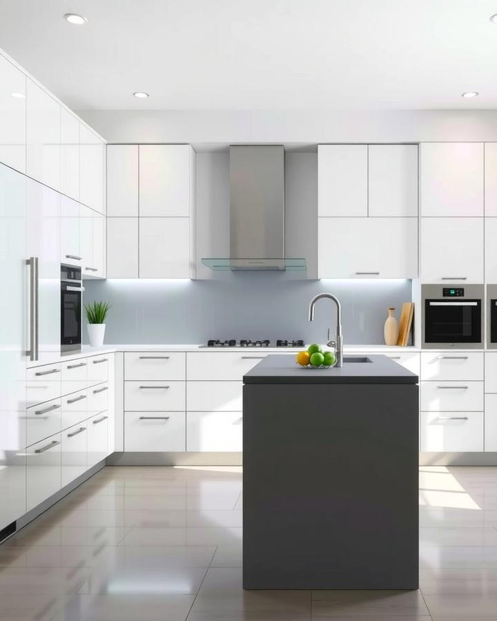 Minimalist White Cabinets with a Sleek Grey Island - 25 White Kitchen Cabinets With Grey Island Ideas