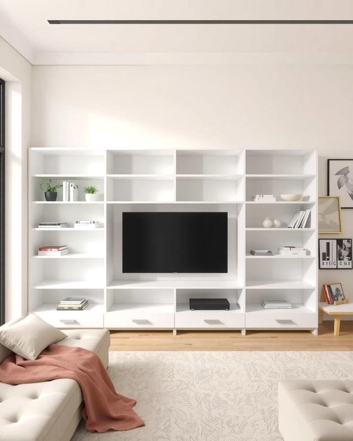 Minimalist White Shelving - 25 White Living Room Ideas