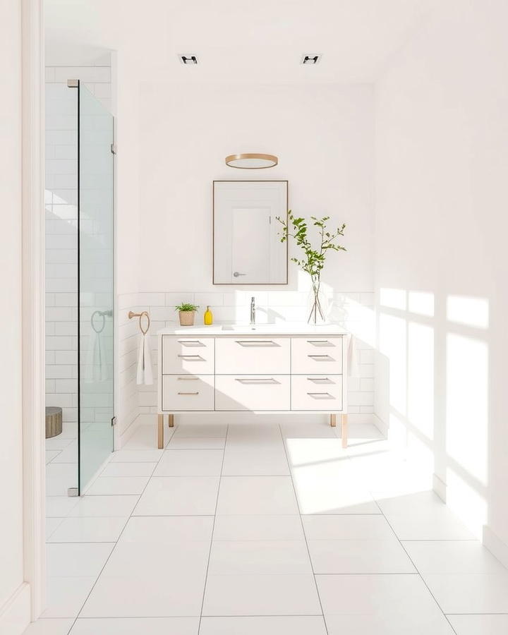 Minimalist White Tiles - 25 Small Bathroom Flooring Ideas