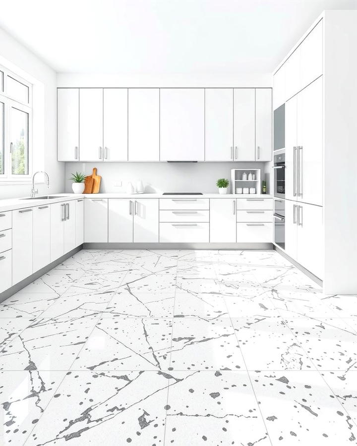 Minimalist White and Gray Terrazzo - 25 Terrazzo Kitchen Floor Ideas