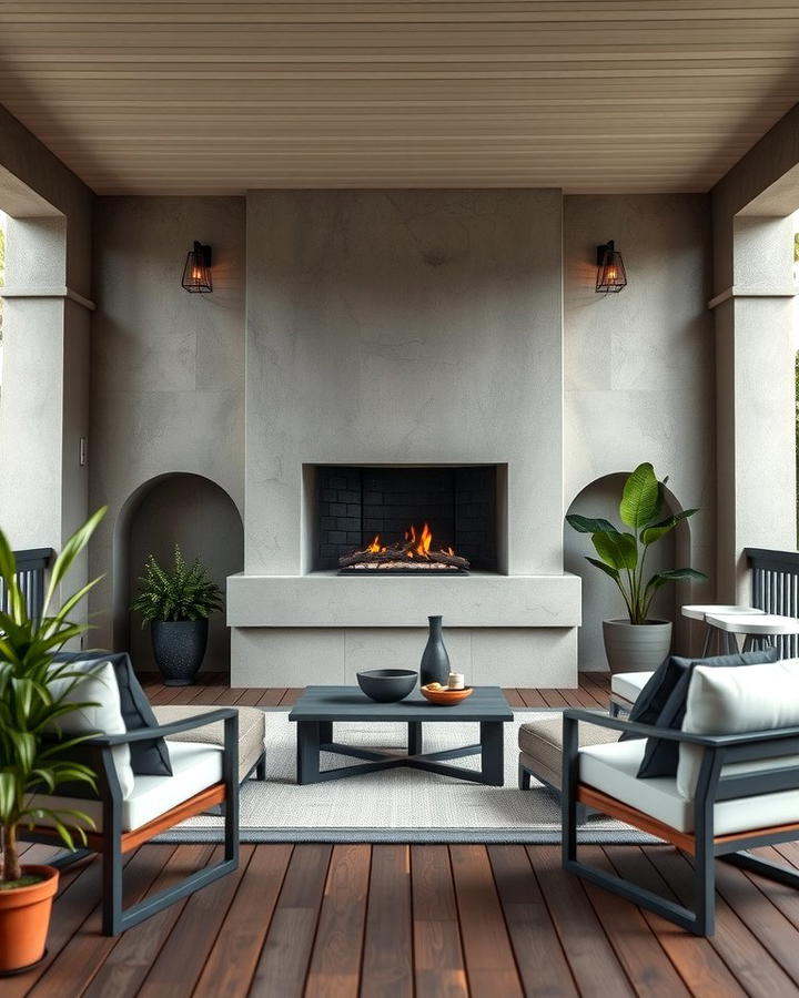 Minimalistic Concrete Fireplaces - 25 Porch Fireplace Ideas