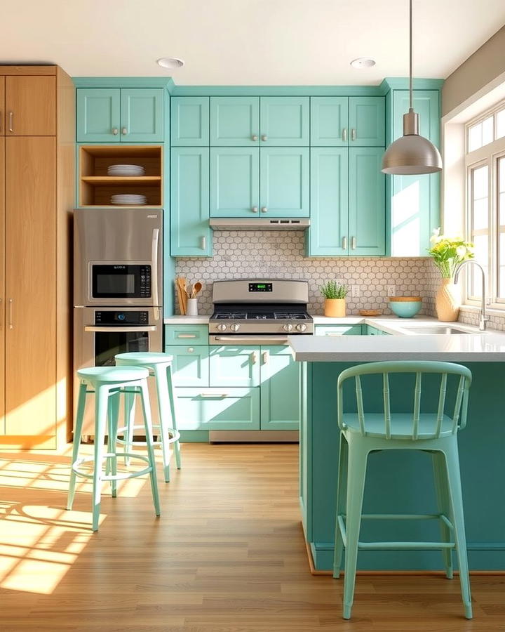 Mint Colored Bar Stools - 25 Mint Kitchen Decor Ideas