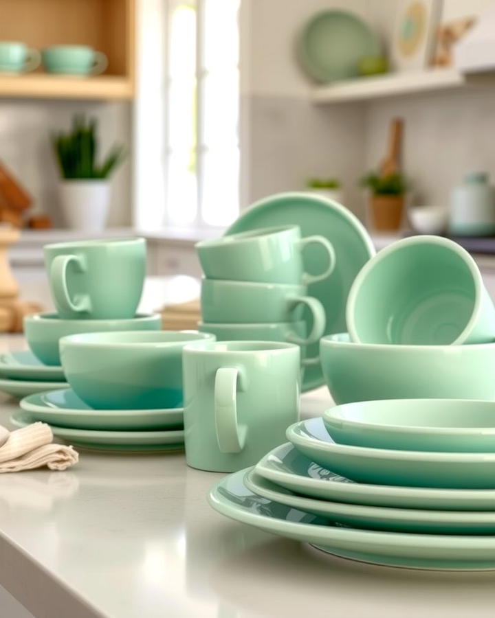 Mint Colored Dishware - 25 Mint Kitchen Decor Ideas