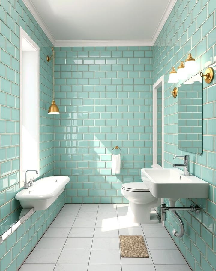 Mint Green Beveled Tiles - 30 Green Bathroom Tile Ideas