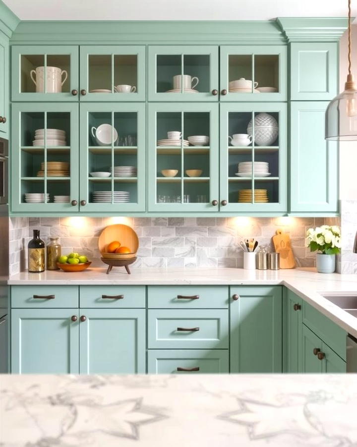 Mint Green Cabinets with Glass Inserts - 30 Mint Green Kitchen Ideas