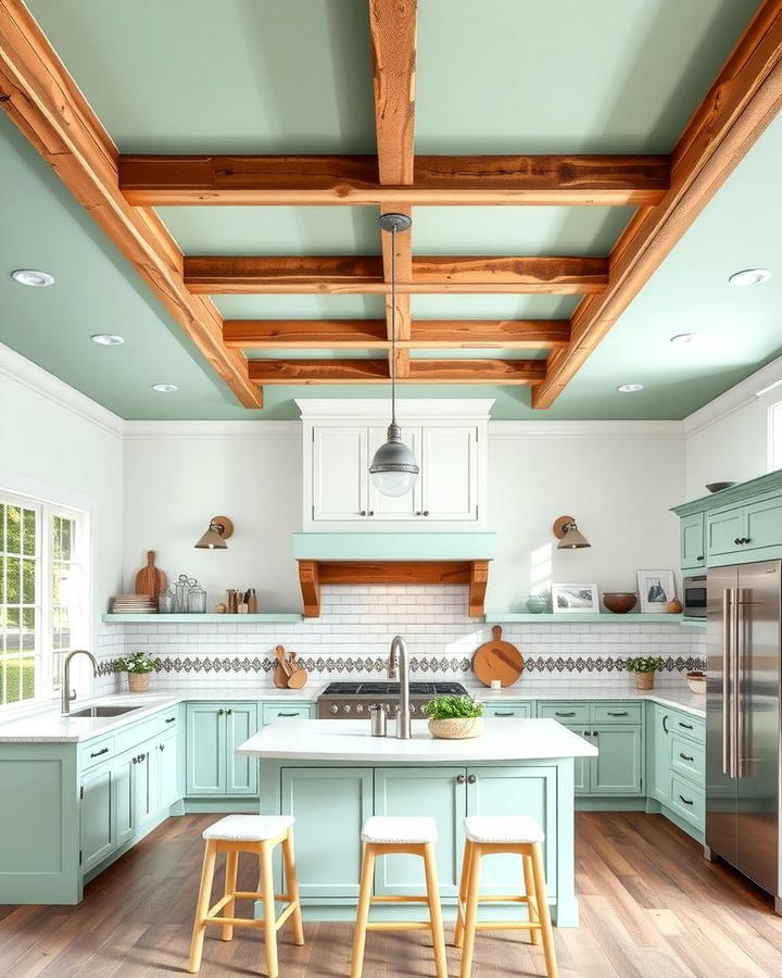 Mint Green Ceiling for an Unexpected Element - 30 Mint Green Kitchen Ideas