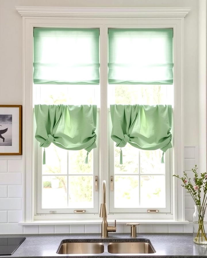 Mint Green Curtains or Roman Shades - 30 Mint Green Kitchen Ideas