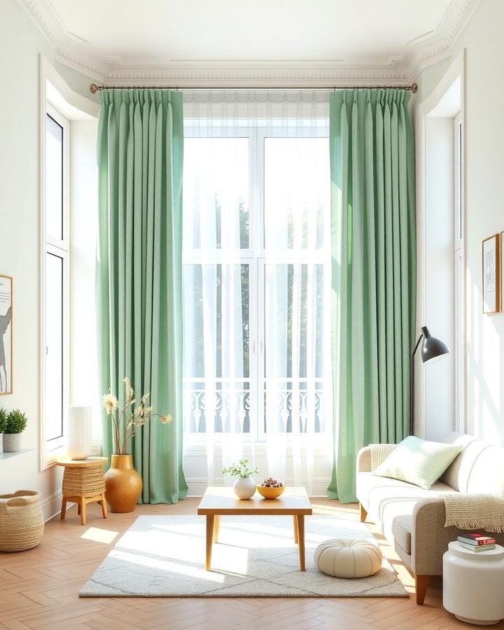 Mint Green Curtains - 25 Pastel Living Room Ideas