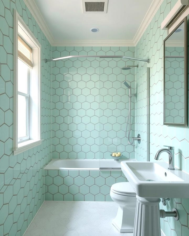 Mint Green Hexagonal Tiles for a Playful Design - 30 Green Tile Bathroom Ideas