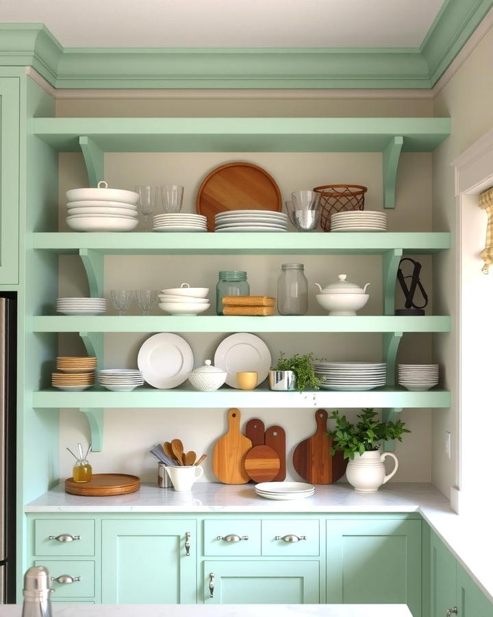 Mint Green Open Shelving for Display 2 - 30 Mint Green Kitchen Ideas