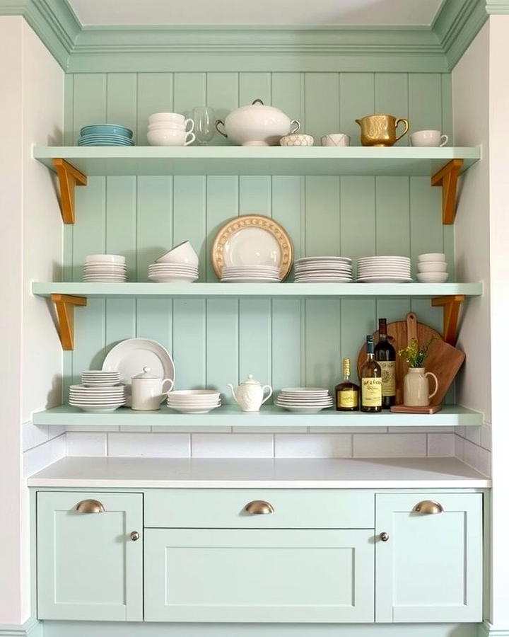 Mint Green Open Shelving for Display - 30 Mint Green Kitchen Ideas