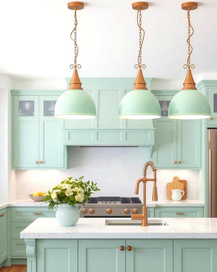 Mint Green Pendant Lighting for Subtle Elegance - 30 Mint Green Kitchen Ideas