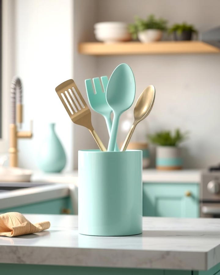 Mint Green Utensil Holder - 25 Mint Kitchen Decor Ideas