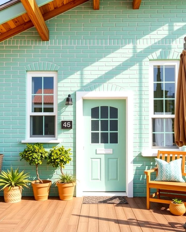 Mint Green with Wooden Features - 30 Green Brick Exterior Home Ideas