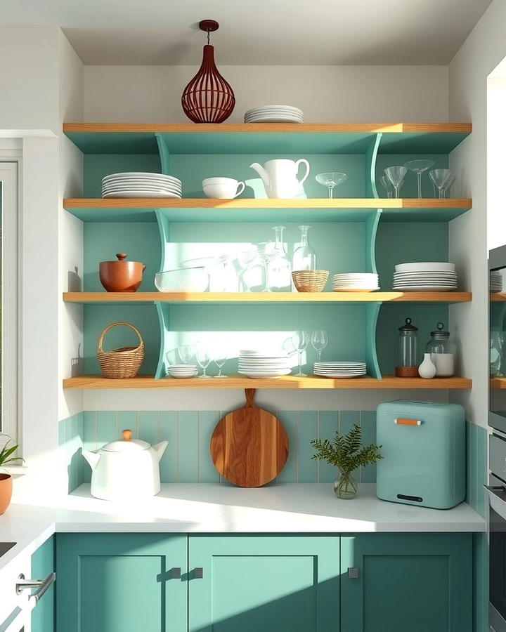 Mint Open Shelving - 25 Mint Kitchen Decor Ideas