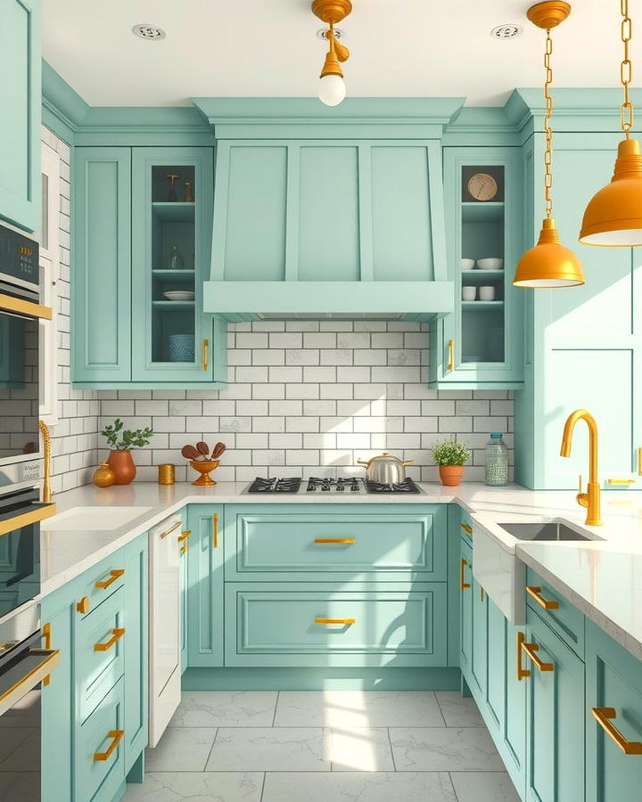 Mint and Gold Accents - 25 Mint Kitchen Decor Ideas