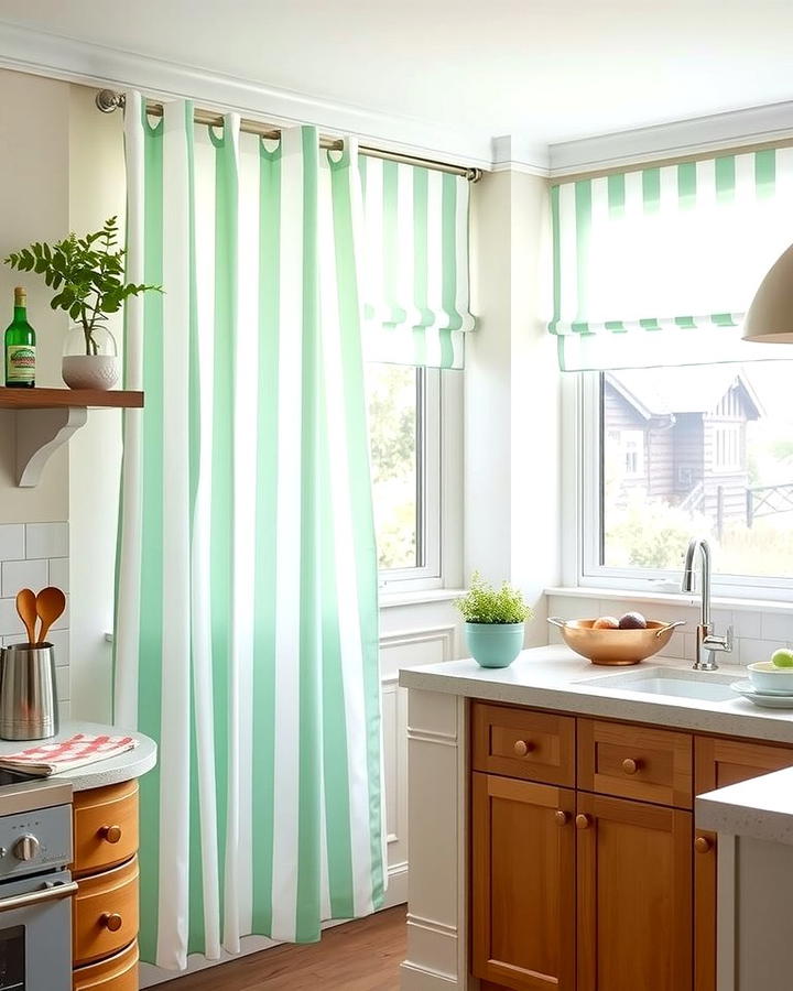 Mint and White Striped Curtains - 25 Mint Kitchen Decor Ideas