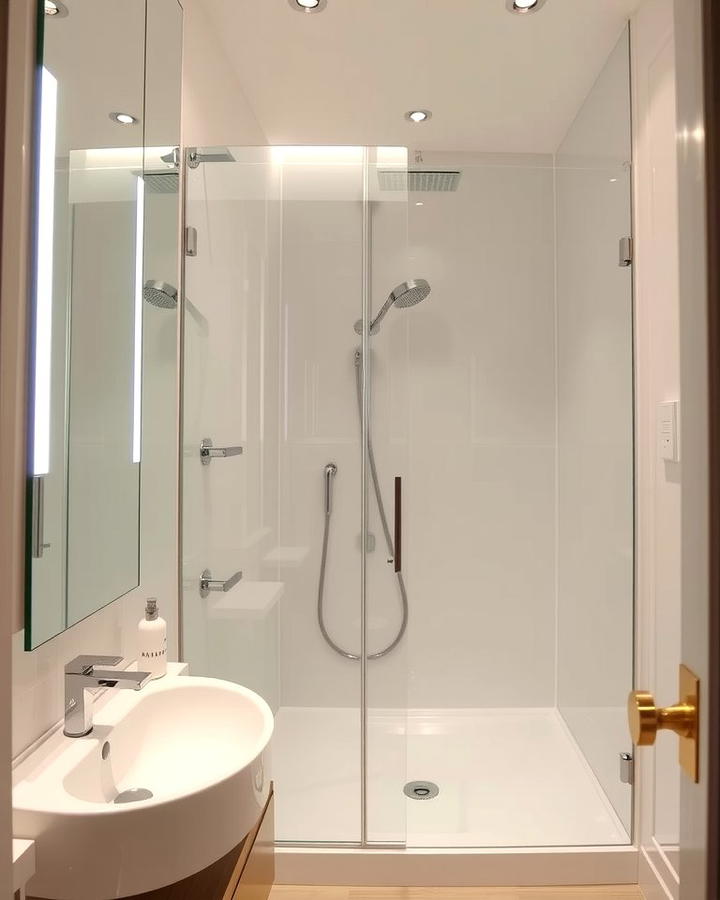 Mirrored Shower Walls - 25 Small Bathroom Walk-in Shower Ideas