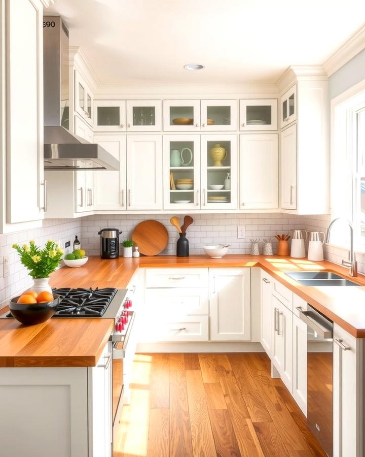 Mix White and Wood Finishes - 25 White Kitchen with Stainless Steel Appliances Ideas