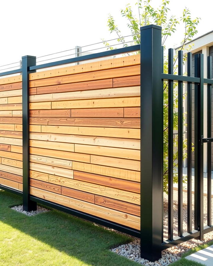 Mixed Material Fence - 30 Black House With Cedar Accents