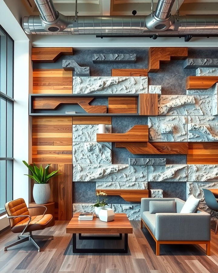 Mixed Material Wall - 25 Office Accent Wall Ideas