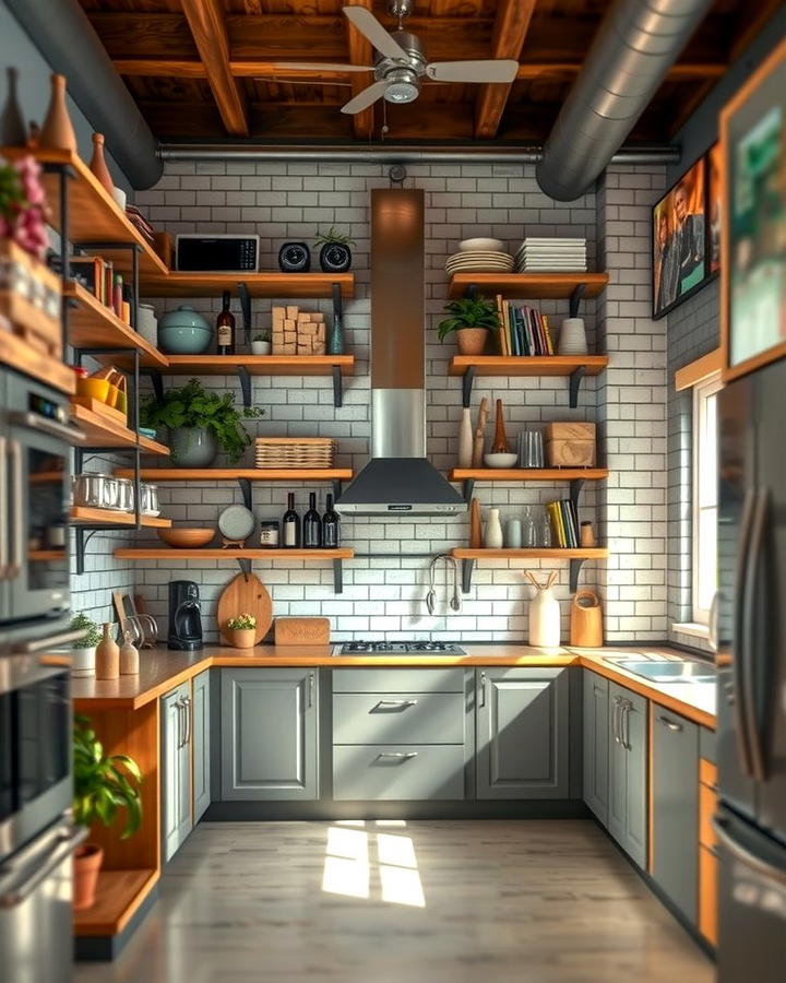 Mixed Materials for an Eclectic Look - 25 Open Shelving Kitchen Ideas
