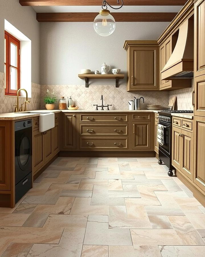 Mixed Size Tiles - 25 Travertine Floor Kitchen Ideas