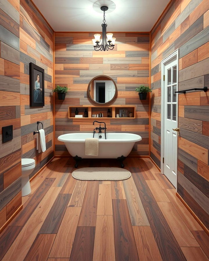 Mixed Width Planks for Visual Interest - 30 Ideas for Wood Floors in Bathrooms