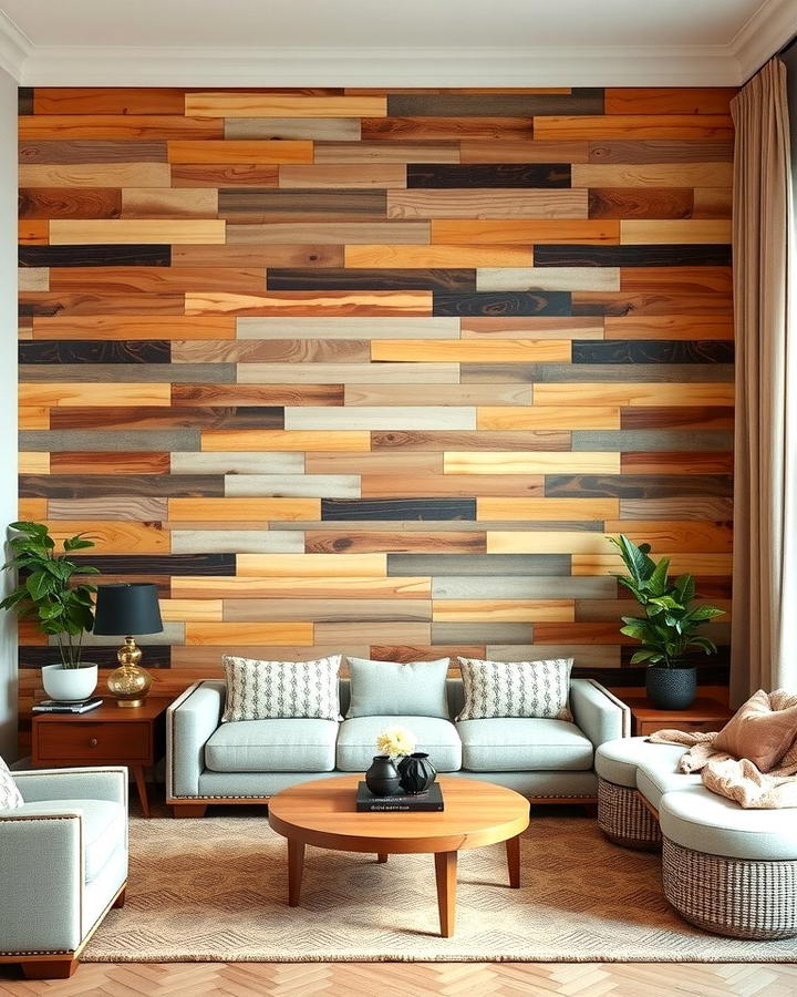 Mixed Wood Tone Accent Wall - 25 Wood Accent Wall Ideas