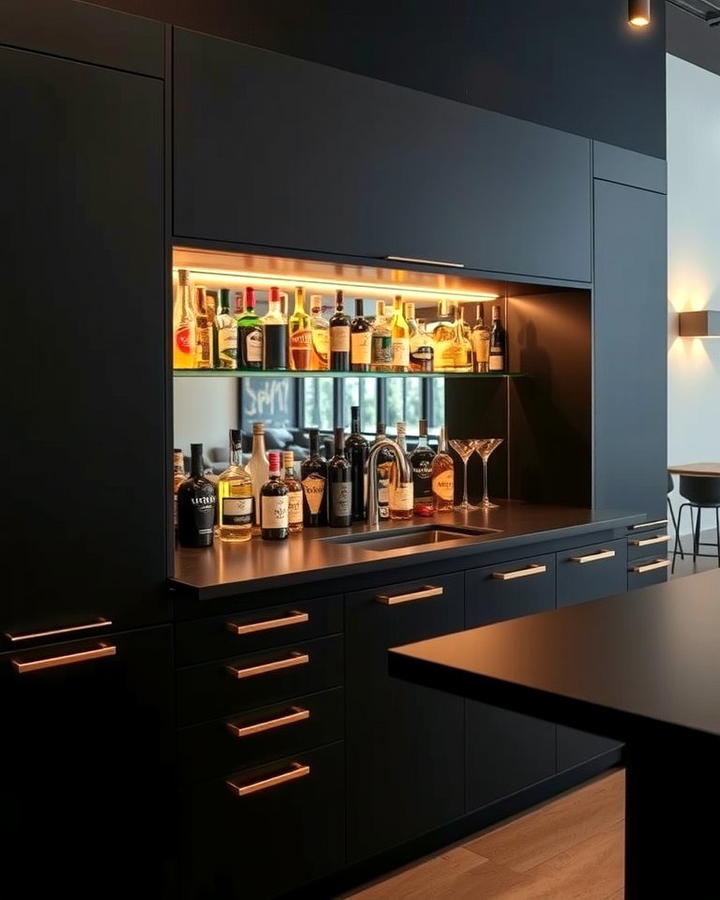 Modern Black Bar Area - 30 black basement ideas