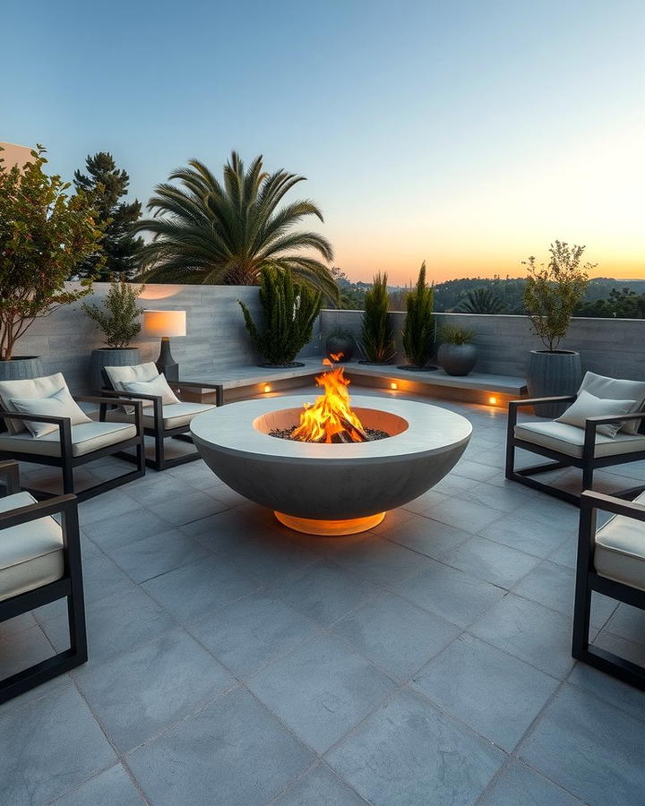 Modern Concrete Firepit - 25 Patio Ideas With Firepit