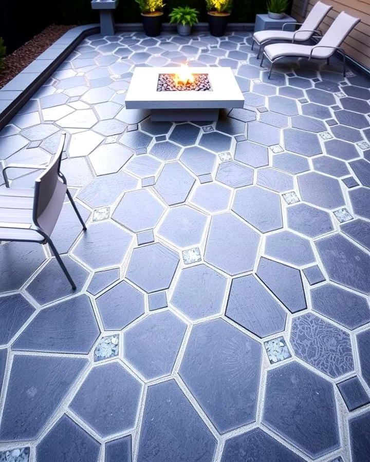 Modern Geometric Stamped Concrete Patio with Fire Pit - 25 Stamped Concrete Patio With Fire Pit Ideas