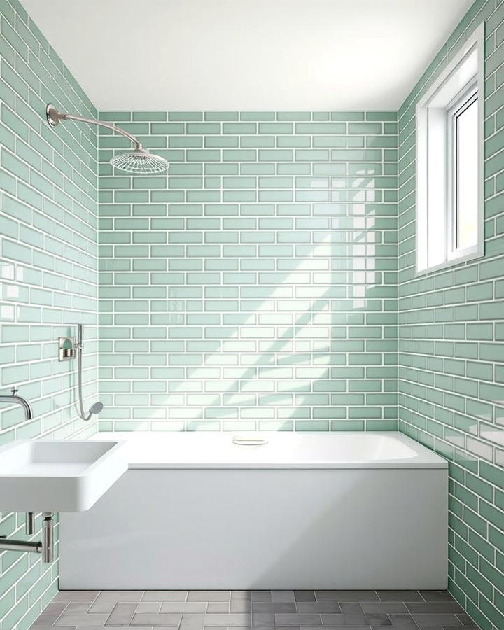 Modern Green Subway Tiles - 30 Green Tile Bathroom Ideas