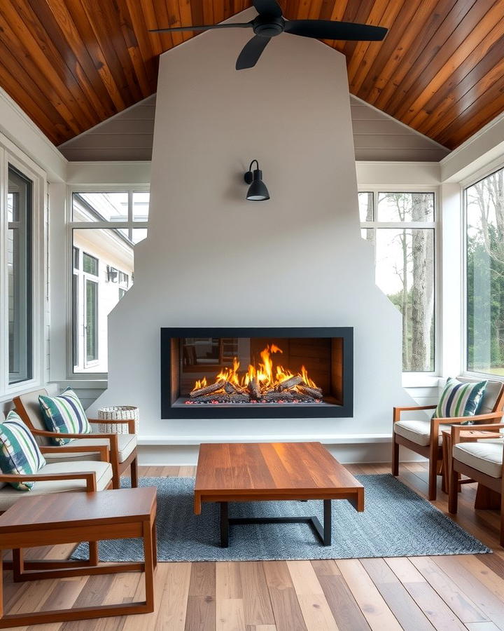 Modern Linear Fireplace Design - 25 Screened-in Porch With Fireplace Ideas