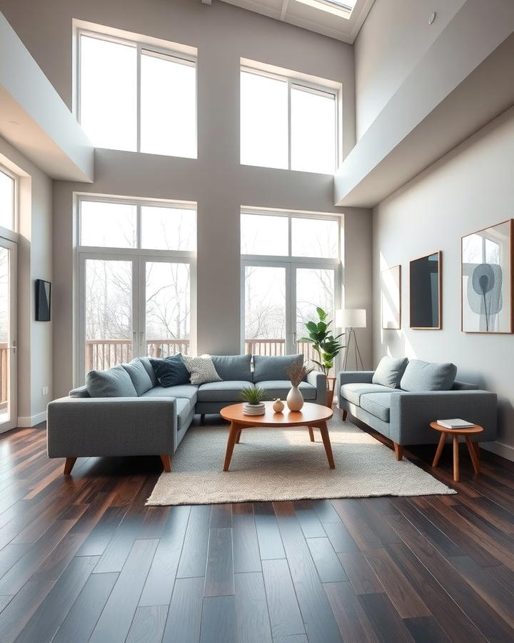 Modern Minimalist Charm - 30 Grey Living Room With Dark Wood Floors