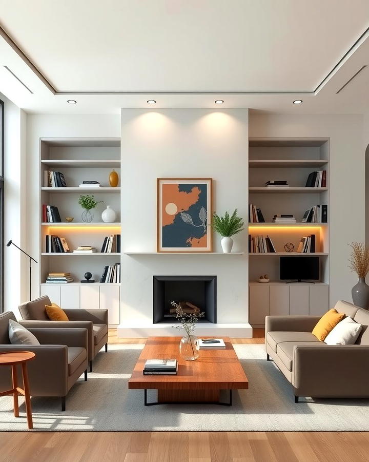 Modern Minimalist Design - 30 Fireplace With Bookshelves