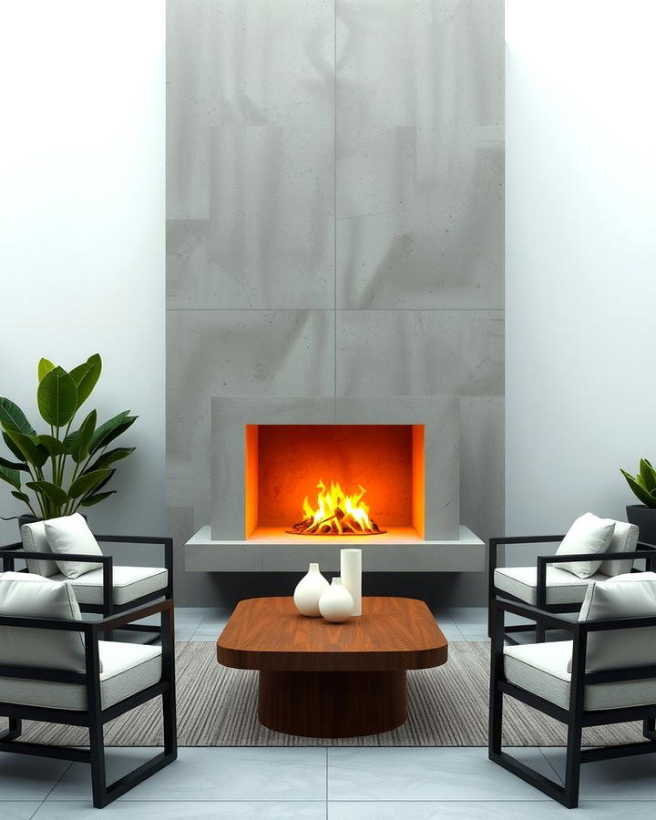 Modern Minimalist Fireplace with Concrete Finish - 25 Outdoor Corner Fireplace Ideas