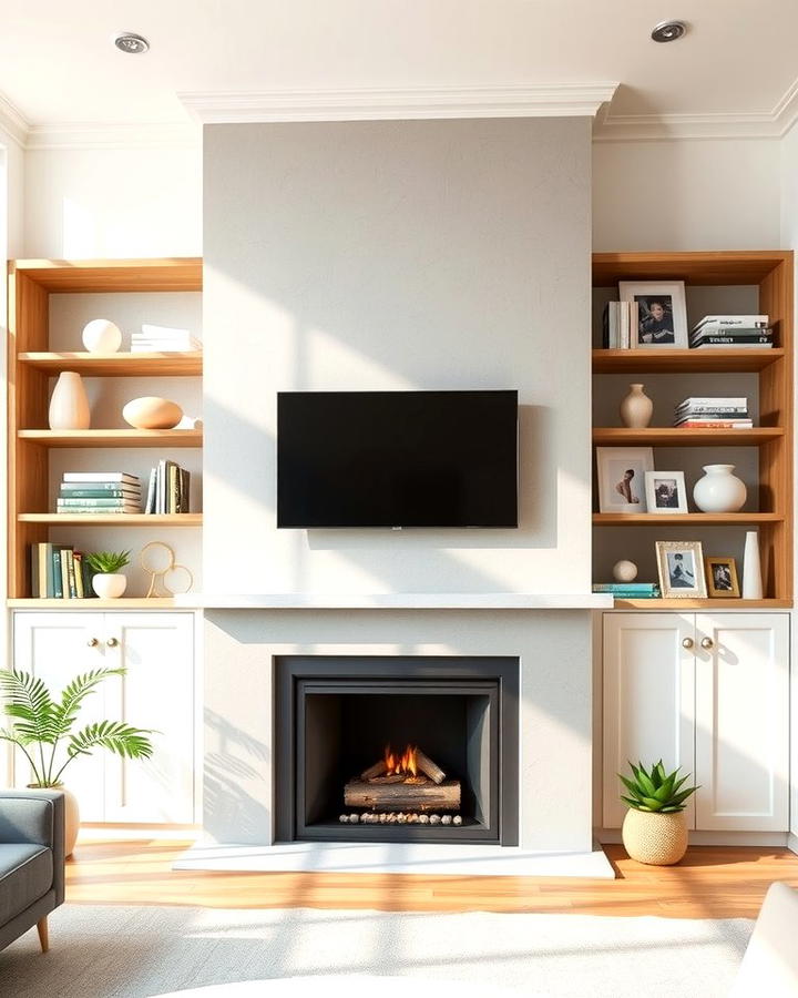 Modern Minimalist Shelving - 30 Fireplace Built-in Ideas