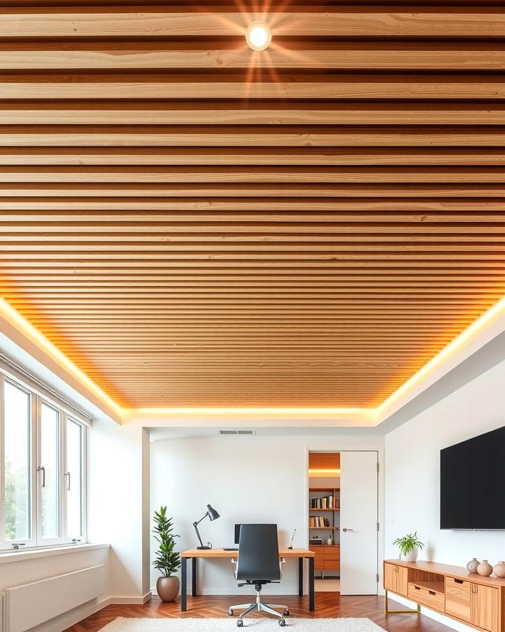 Modern Slatted Wood Ceiling for Sleek Style - 25 Wood Ceiling Ideas