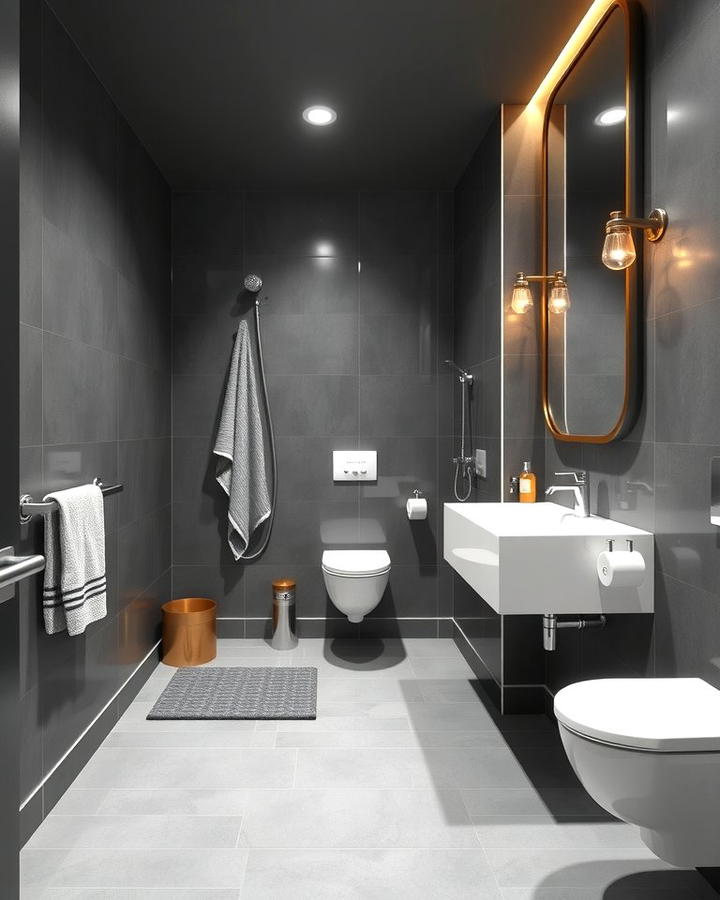 Monochromatic Bathrooms with Gray Floors - 30 Gray Floor Bathroom Ideas