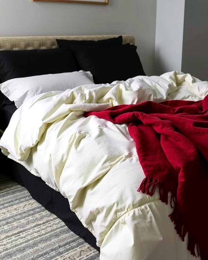 Monochromatic Bedding Layers - 25 red black and white bedroom ideas