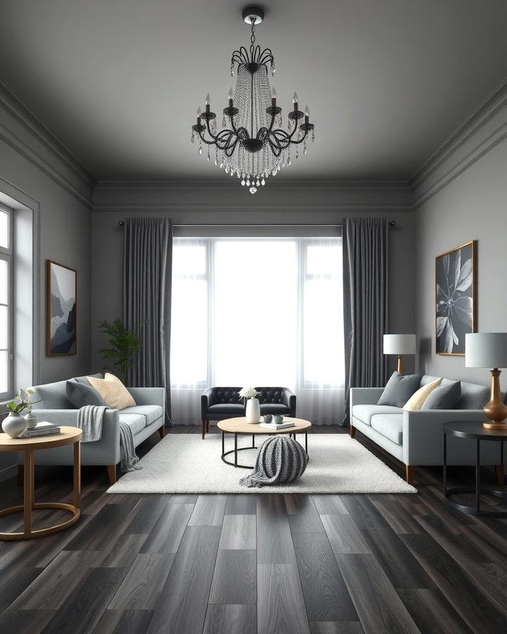 Monochromatic Elegance - 30 Grey Living Room With Dark Wood Floors