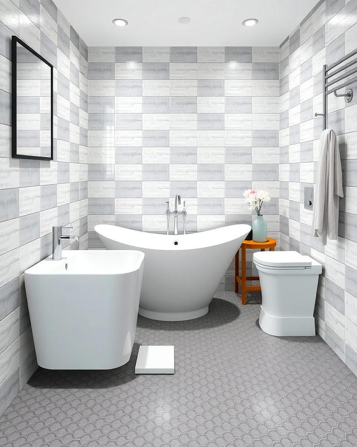 Monochromatic Gray Penny Tile Design - 25 Penny Tile Bathroom Floor Ideas