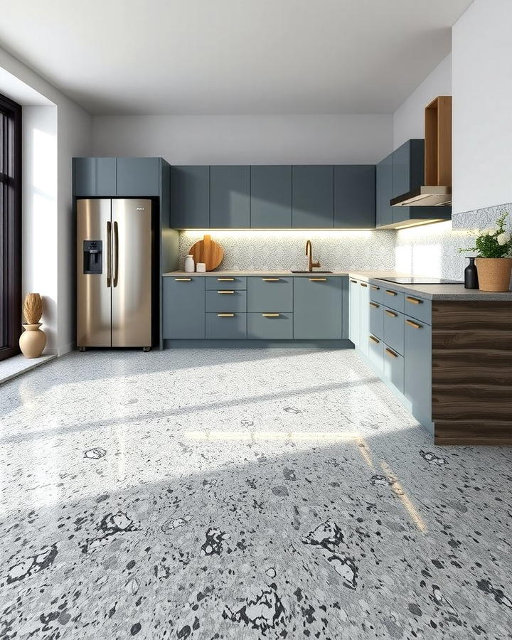 Monochromatic Gray Terrazzo - 25 Terrazzo Kitchen Floor Ideas