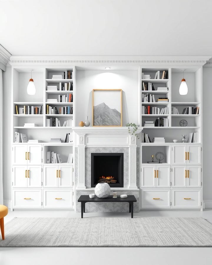 Monochromatic Harmony - 30 Fireplace With Bookshelves